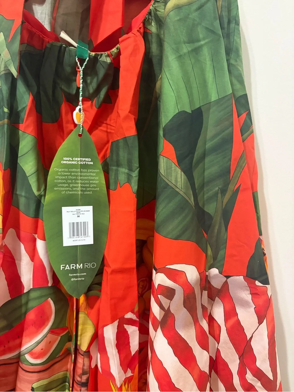 FARM Rio Red and Green Tropical Print Fruit Trolley with Rope Tie Maxi Dress - Picture 12 of 12